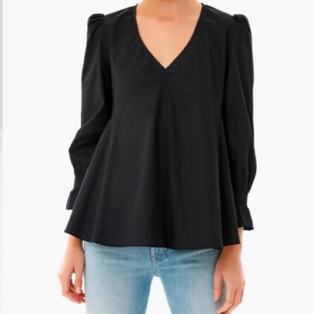 Tuckernuck - Pomander Place - Easton Blouse Black Swing Puff Sleeve - Size S